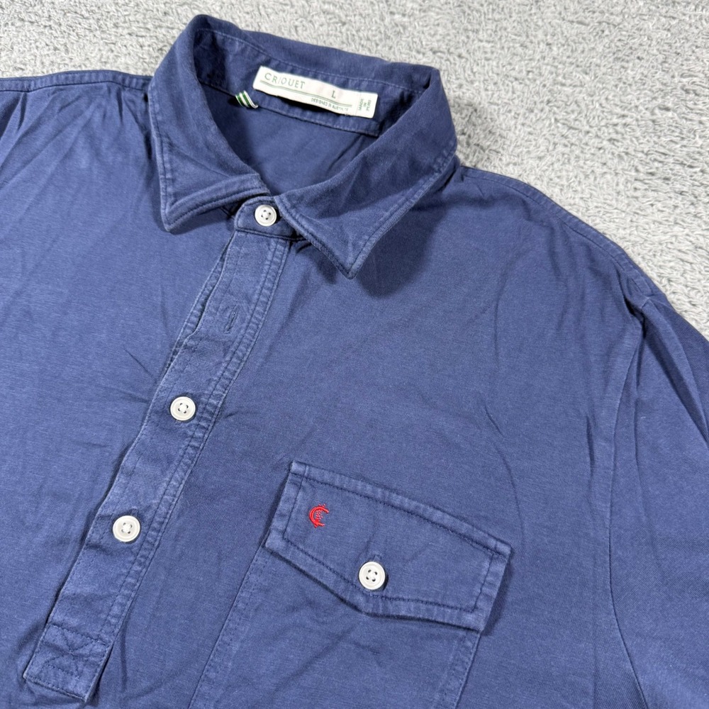 Criquet Polo Shirt Mens Large Blue Short Sleeve Pocket Jersey Cotton